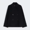 Double-breasted wool-blend pea coat, navy