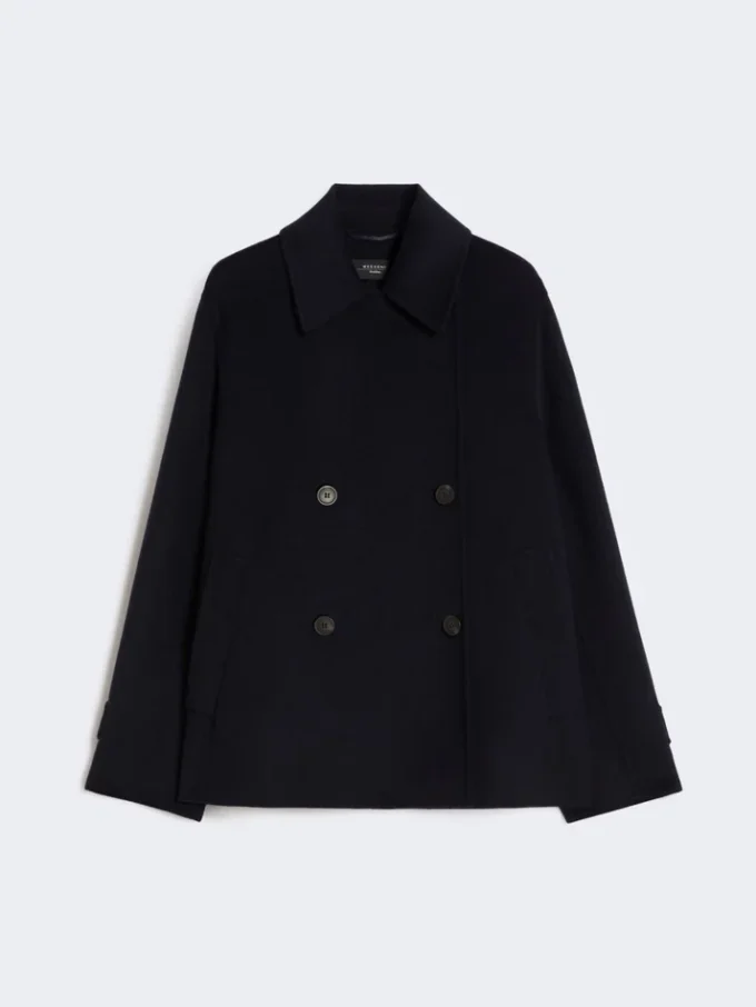 Double-breasted wool-blend pea coat, navy