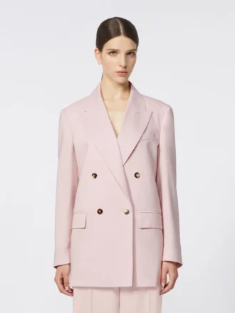 Double-breasted wool, mohair and silk blazer, beige pink