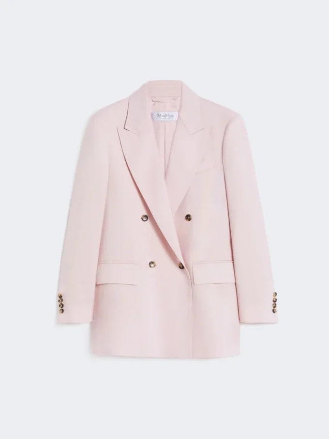 Double-breasted wool, mohair and silk blazer, beige pink