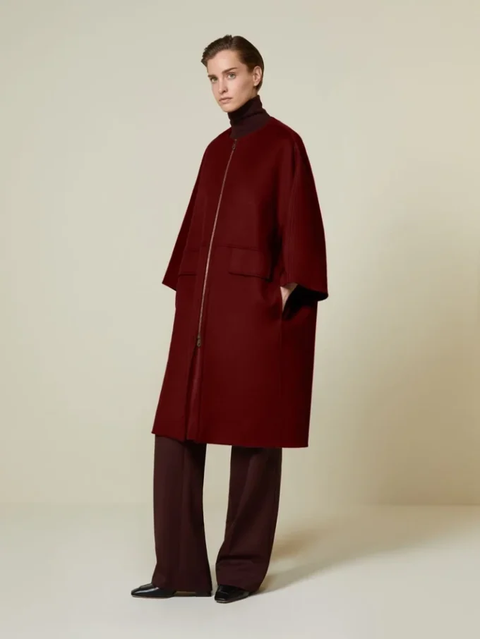 Double cashmere cape coat, dark red