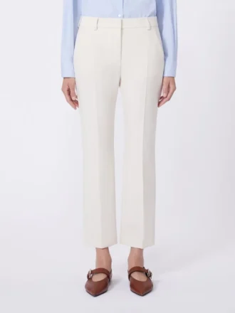 Double-faced viscose canvas trousers, ivory