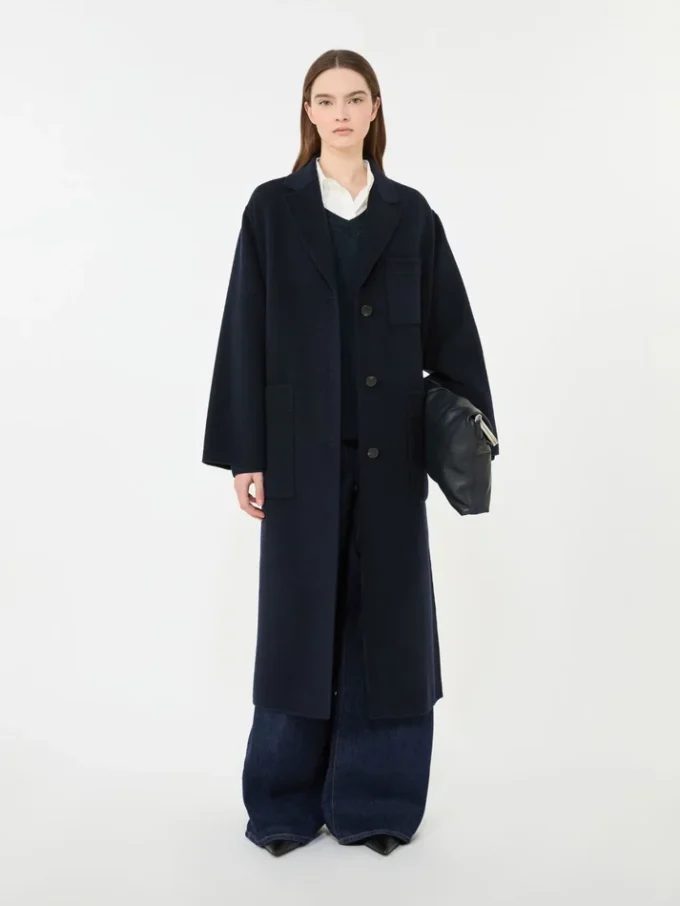 Double-faced wool-blend coat, navy