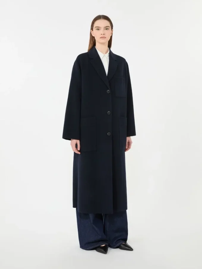 Double-faced wool-blend coat, navy