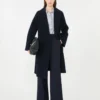 Double-faced wool-blend robe coat, navy