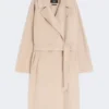 Double-faced wool-blend robe coat, sand