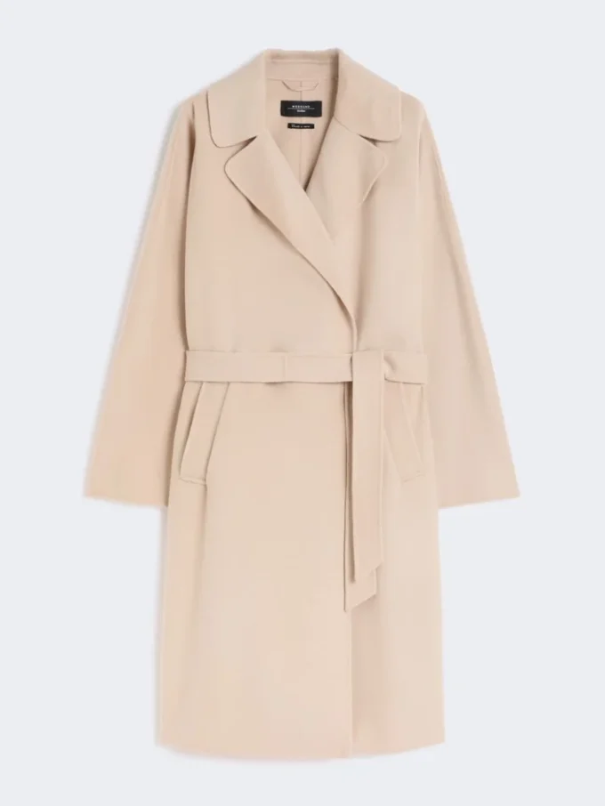 Double-faced wool-blend robe coat, sand