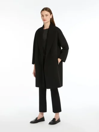 Double-faced wool robe coat, black