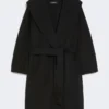Double-faced wool robe coat, black
