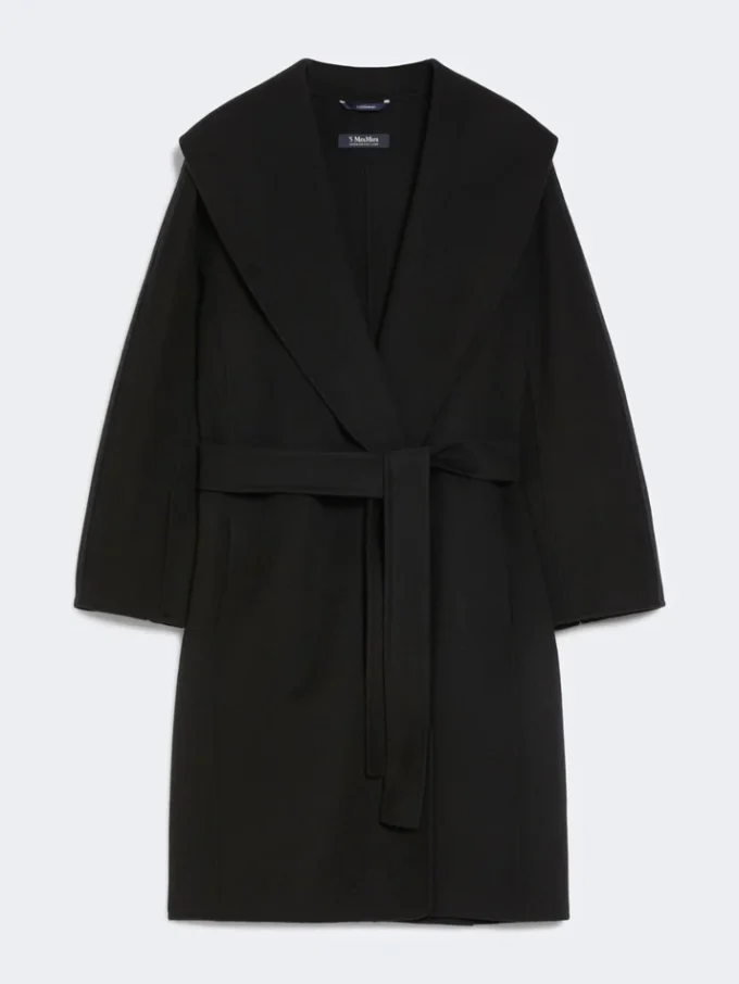 Double-faced wool robe coat, black