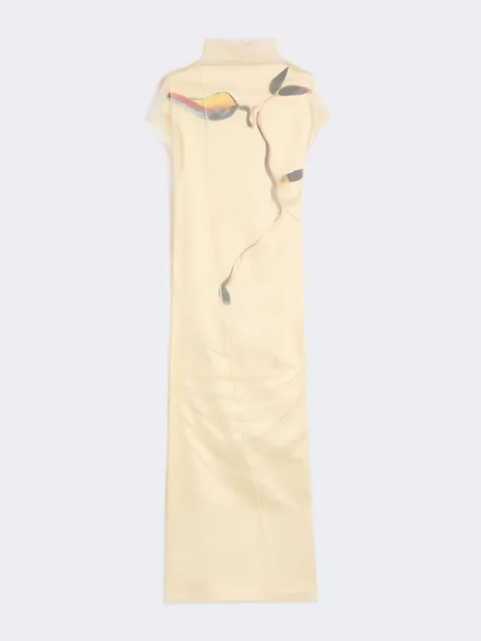 Double-layer satin dress, light yellow