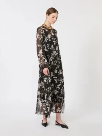 Dress in printed chiffon, black