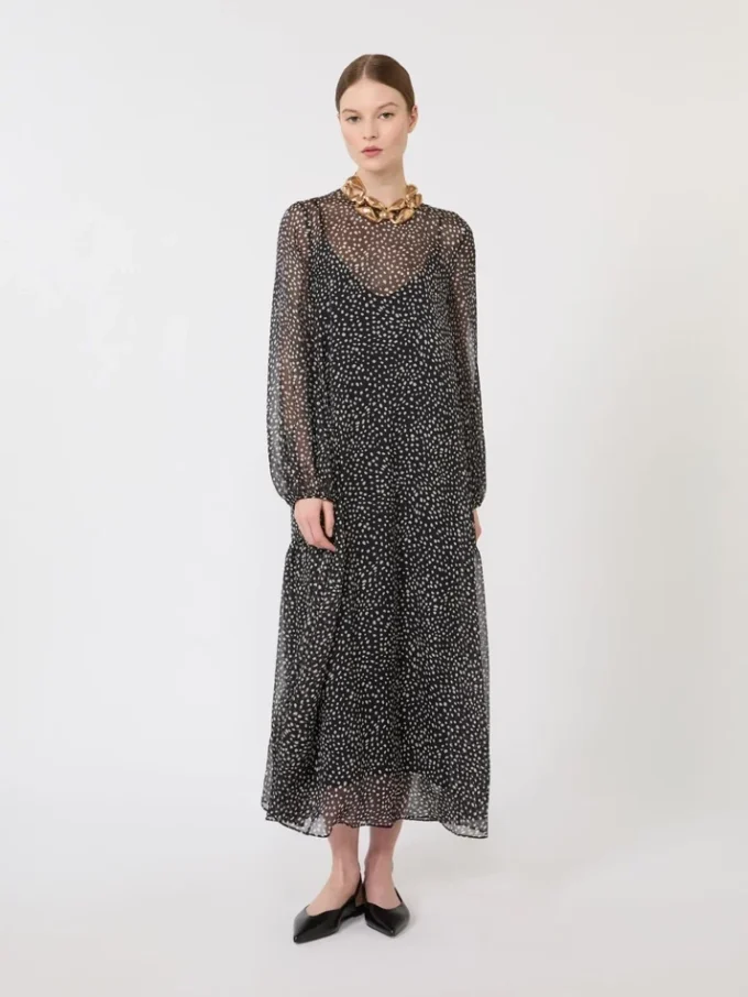 Dress in printed chiffon, black Dress in printed chiffon, black