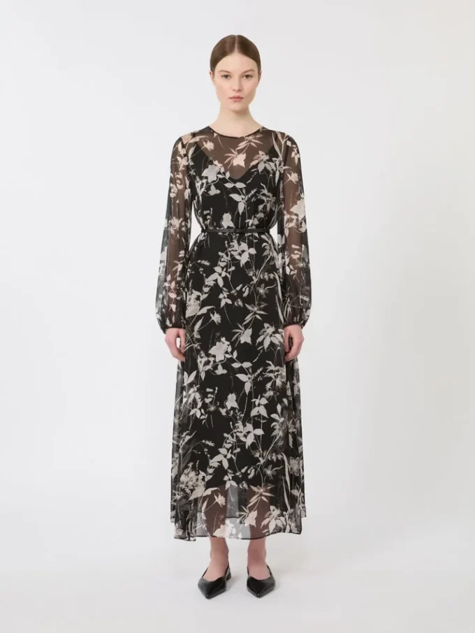 Dress in printed chiffon, black Dress in printed chiffon, black