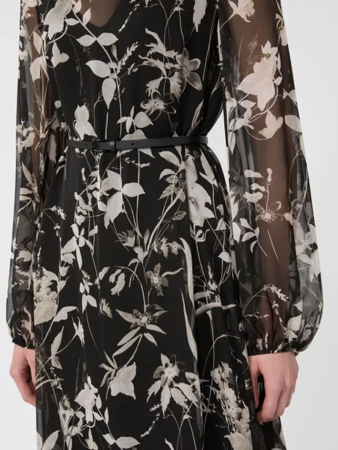 Dress in printed chiffon, black Dress in printed chiffon, black