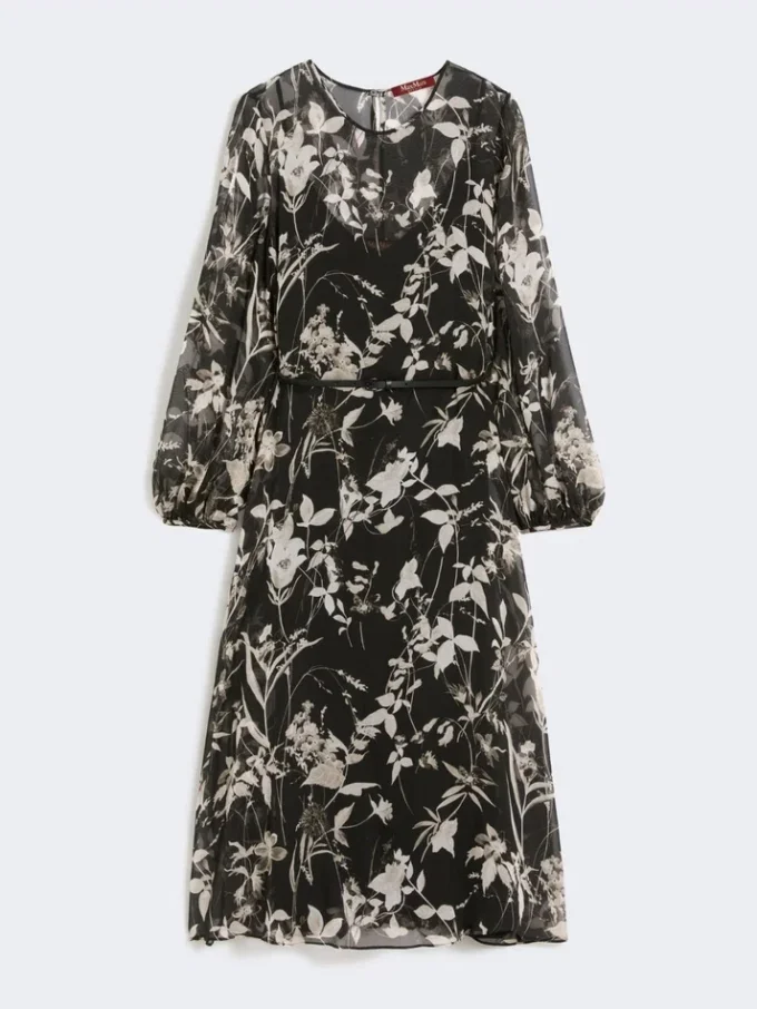 Dress in printed chiffon, black Dress in printed chiffon, black