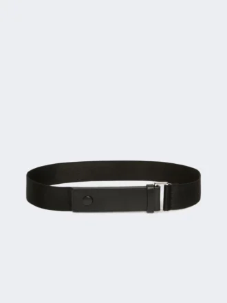 Elasticated webbing and leather belt, black