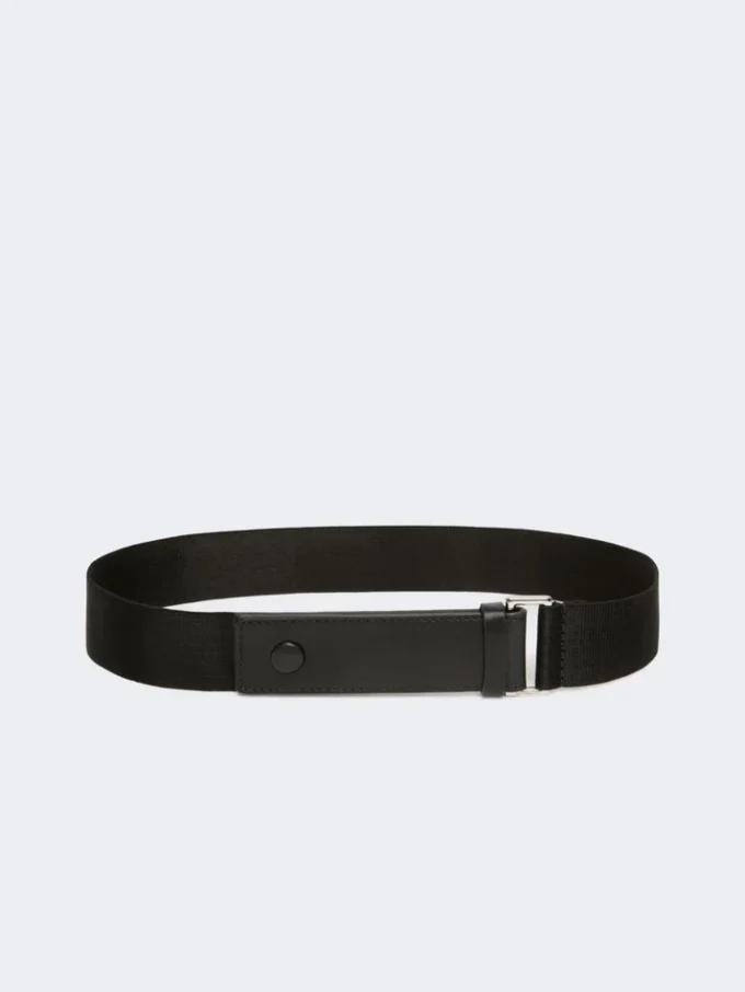 Elasticated webbing and leather belt, black Elasticated webbing and leather belt, black