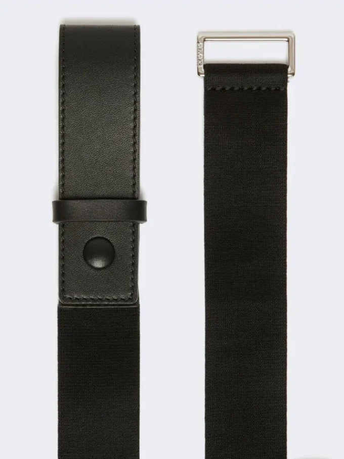 Elasticated webbing and leather belt, black Elasticated webbing and leather belt, black