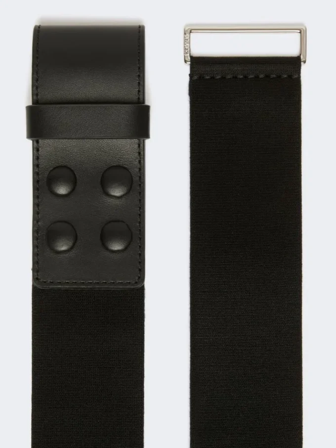 Elasticated webbing and leather wide belt, black Elasticated webbing and leather wide belt, black