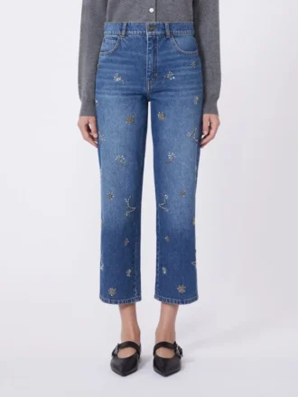 Embroidered denim jeans, navy