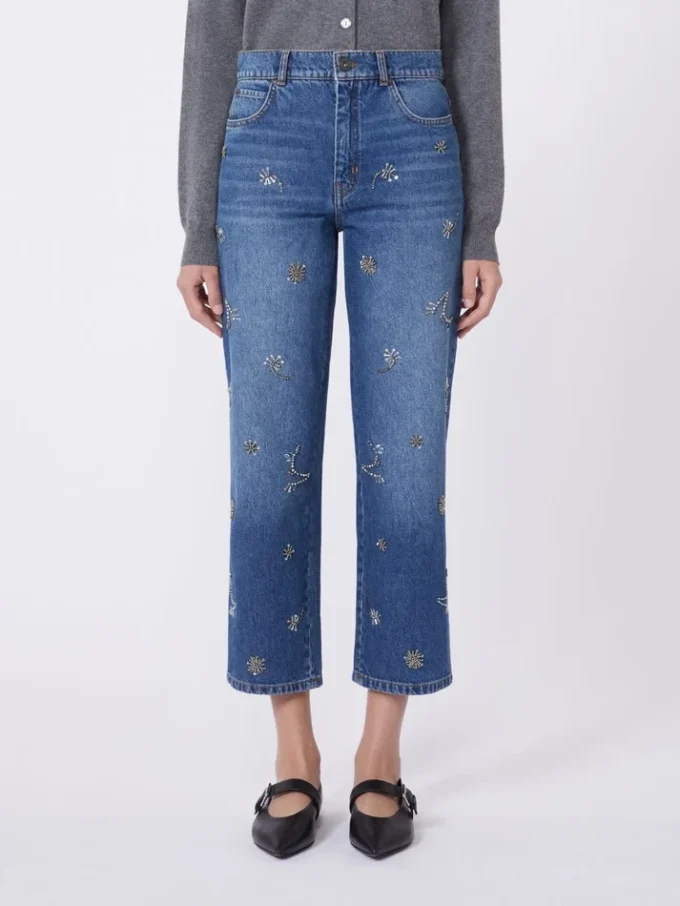 Embroidered denim jeans, navy