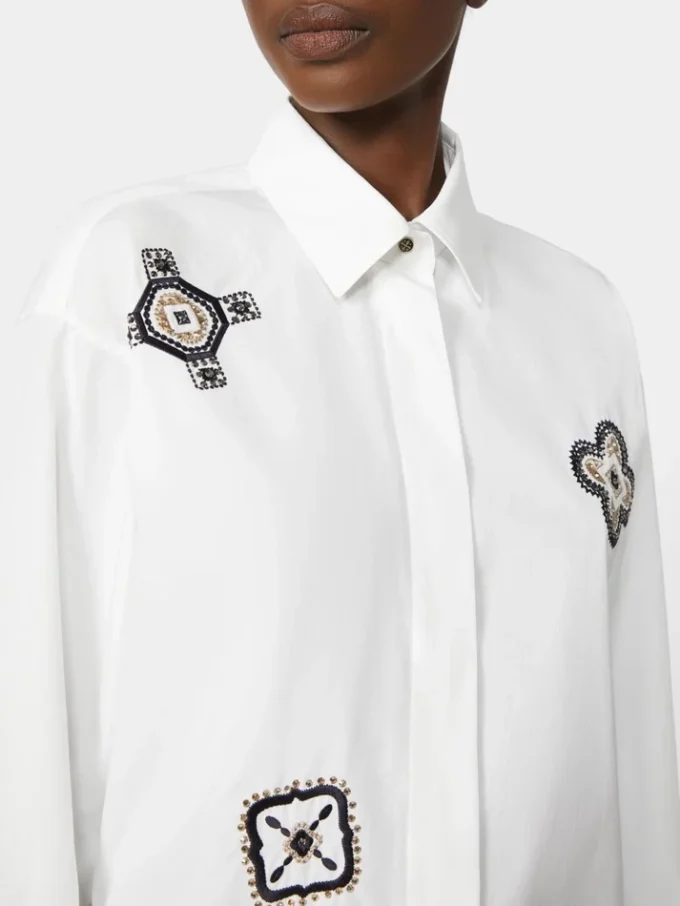 Embroidered poplin shirt, optical white