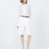 Embroidered ramie canvas boxy shirt, white