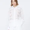 Embroidered ramie canvas boxy shirt, white