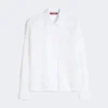 Embroidered ramie canvas boxy shirt, white