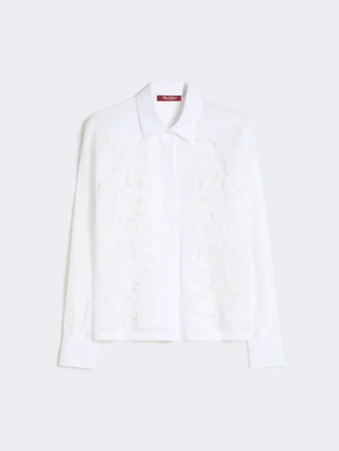 Embroidered ramie canvas boxy shirt, white