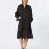 Embroidered ramie gauze shirt dress, black Embroidered ramie gauze shirt dress, black