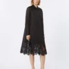 Embroidered ramie gauze shirt dress, black Embroidered ramie gauze shirt dress, black
