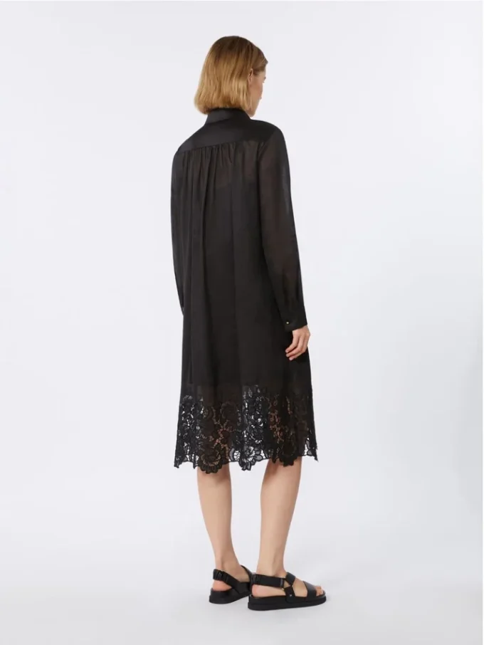 Embroidered ramie gauze shirt dress, black Embroidered ramie gauze shirt dress, black