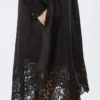 Embroidered ramie gauze shirt dress, black Embroidered ramie gauze shirt dress, black