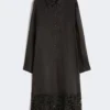 Embroidered ramie gauze shirt dress, black Embroidered ramie gauze shirt dress, black