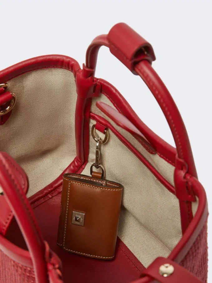 Extra-small raffia-look basketweave marine bag, red