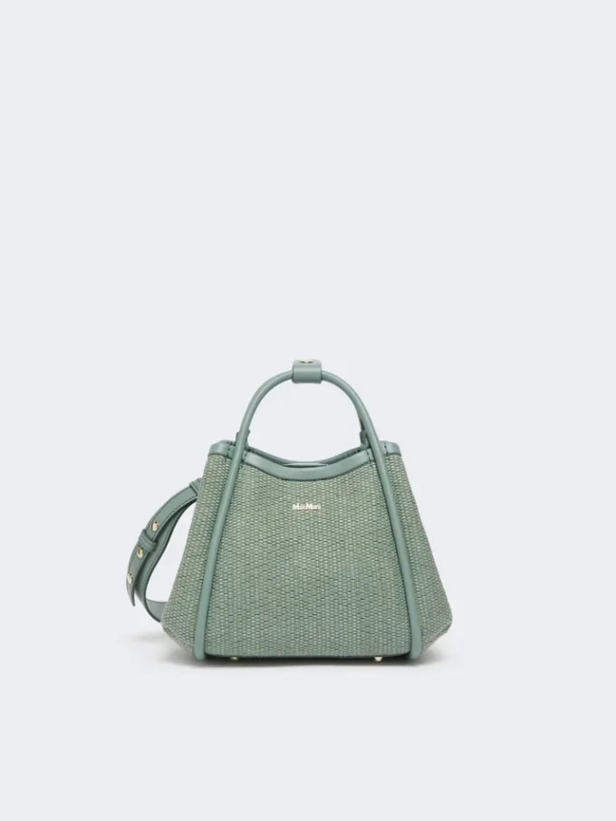 Extra-small raffia-look basketweave marine bag, sage green