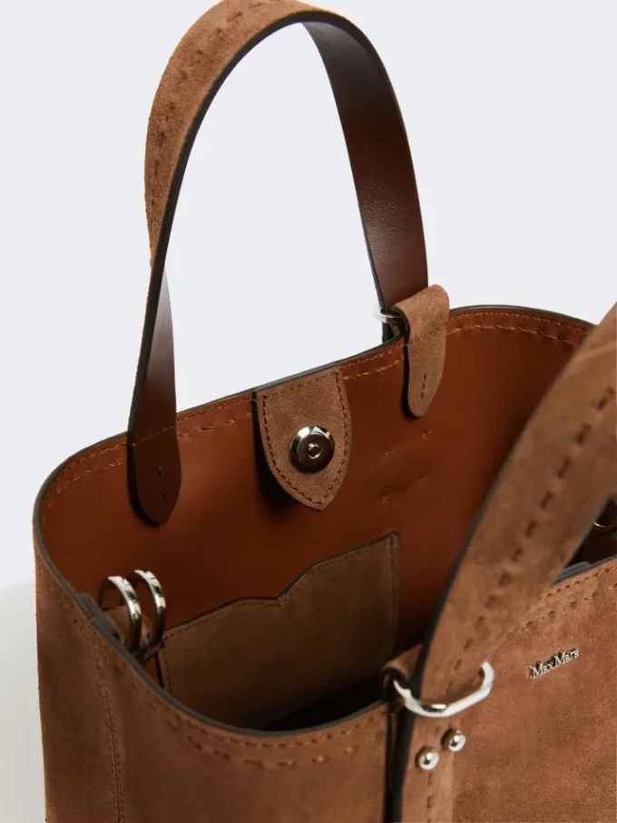 Extra-small split leather archetipo bag, dark brown