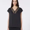 Feminine satin top, black
