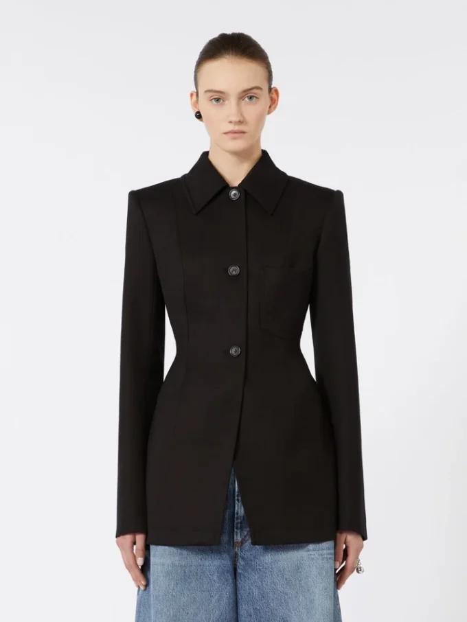 Fitted gabardine shirt jacket, black
