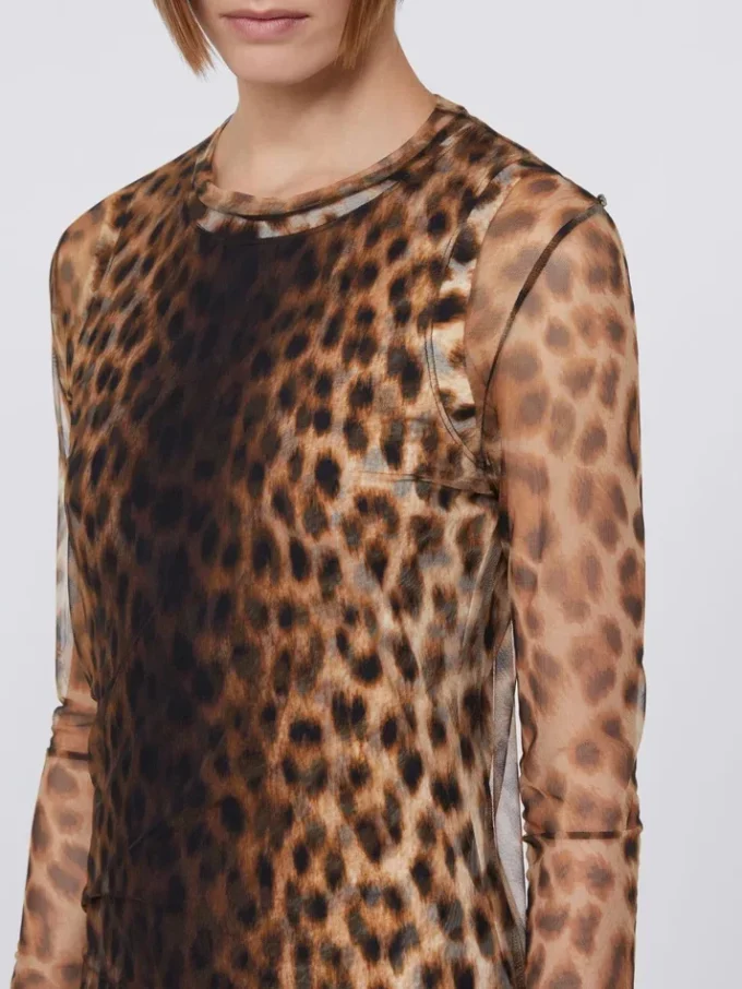 Fitted tulle jersey dress, beige shaded