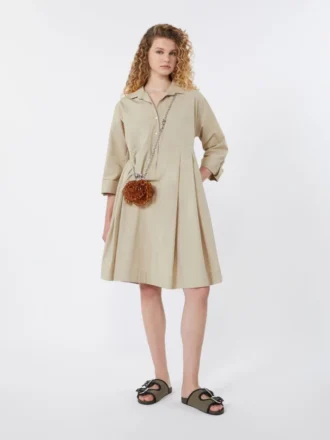 Flared cotton-poplin dress, sand