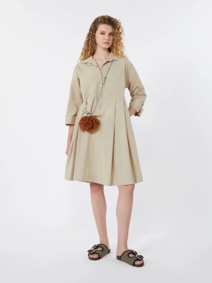 Flared cotton-poplin dress, sand Flared cotton-poplin dress, sand