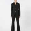 Flared pinstripe wool trousers, black
