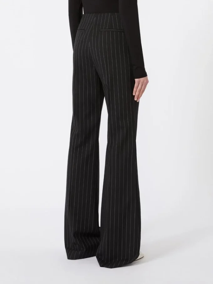 Flared pinstripe wool trousers, black