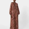 Flared printed silk dress, bordeaux