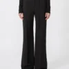 Flared stretch woollen cloth trousers, black