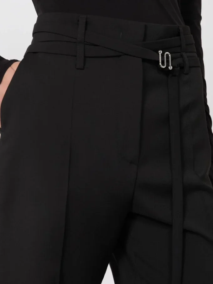 Flared stretch woollen cloth trousers, black