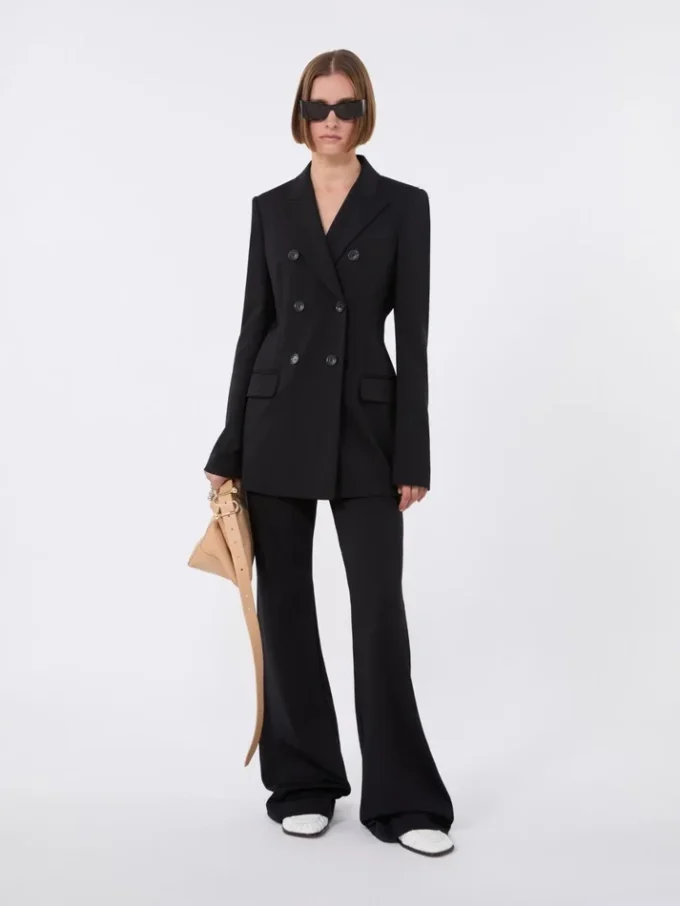 Flared trousers in stretch jersey, black Flared trousers in stretch jersey, black